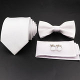 Hot Sale Red Blue Tie Set Polyester Slim Striped Necktie Bowtie Cufflink Brooch For Groom Suit Wedding Cravat Shirt Accessory