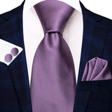 Hi-Tie Designer Dusty Pink Solid Silk Wedding Tie For Men Hankerchief Cufflink Set Gift Men Necktie Fashion Business Party