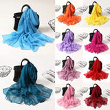 Women Foulard Solid Color Chiffon Georgette Scarf Bandana Elegant Long Shawl Hijab Summer Sun Protection Beach Scarf