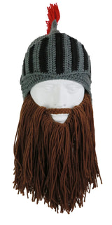 Red Tassel Cosplay Roman Knight Knit Helmet Men Cap Original Barbarian Handmade Winter Warm Beard Hats Funny Beanies Party Gifts
