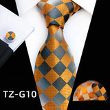 Orange Novelty Ties For Men Plaid Flower Design Silk Wedding Necktie For Men Hanky Cufflinks Gifts Business Party Suit Bow Tie