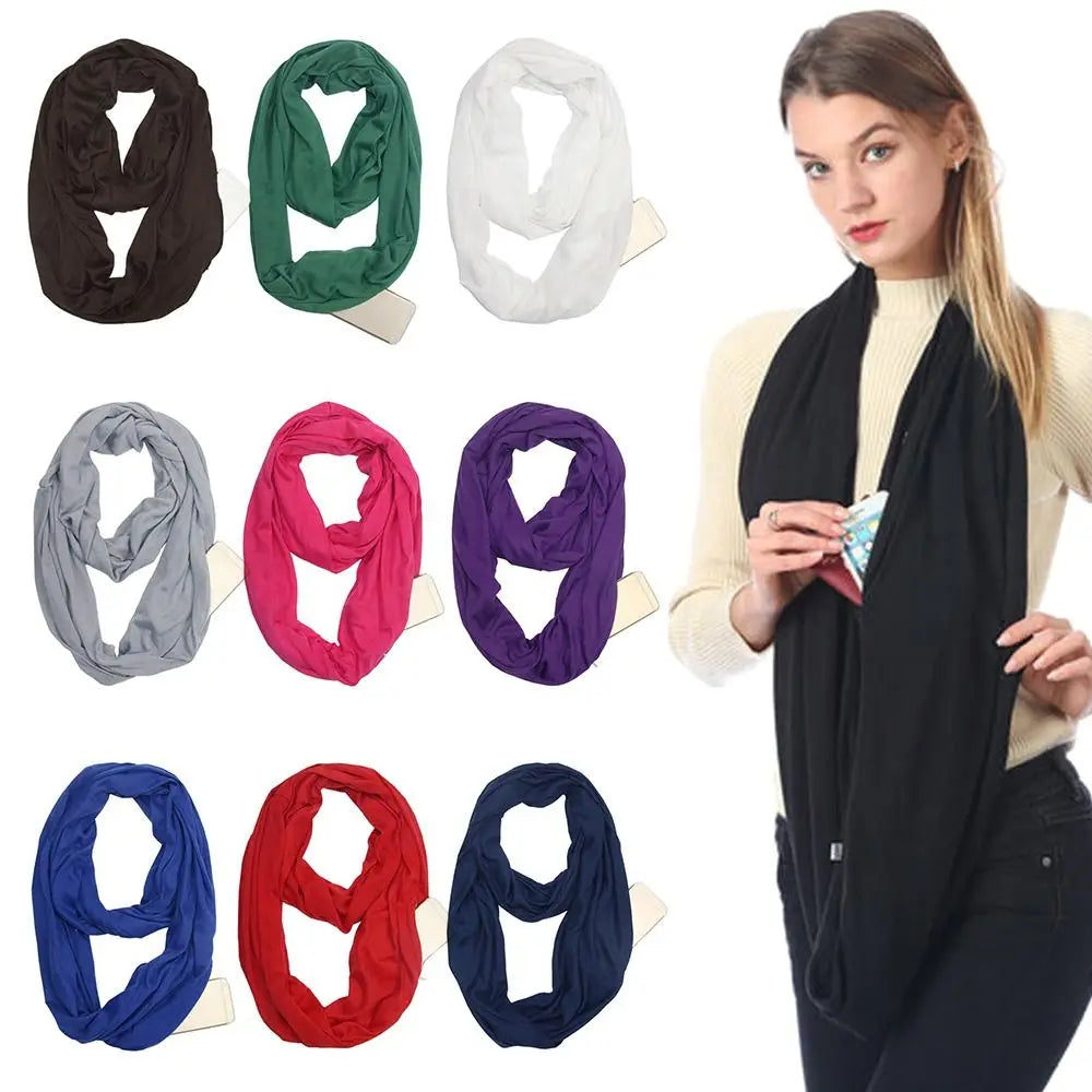 Bib Men Women Shawl Wraps Neck Warmer Circle Loop Scarves Hidden Zip Pocket Infinity Scarf Scarves