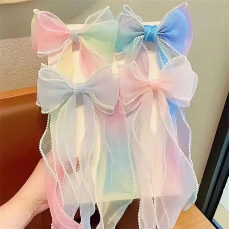 Pearl Big Bows Ribbons Children's Hair Accessories Braided Hairpins Headdresses Summer Girls Princess Hairpins Kids Headwear