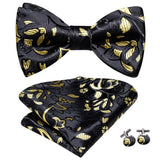 Hi-Tie Silk Mens Self Bow Tie Hanky Cufflinks Set Blue Red Gold Black White Male Jacquard Butterfly Knot Bowtie Wedding Business