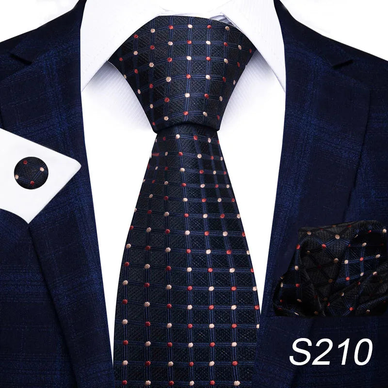 Brand Fashion 8 cm Tie For Men Woven Festive Present Tie Handkerchief Cufflink Set Necktie Shirt Accessories Red Striped