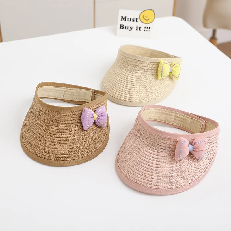 Lovely Girl Baby Summer Straw Hat Casual Bowknot Sun Visor Caps Outdoor Beach Top Sunscreen Empty Hats Cute Baseball Caps