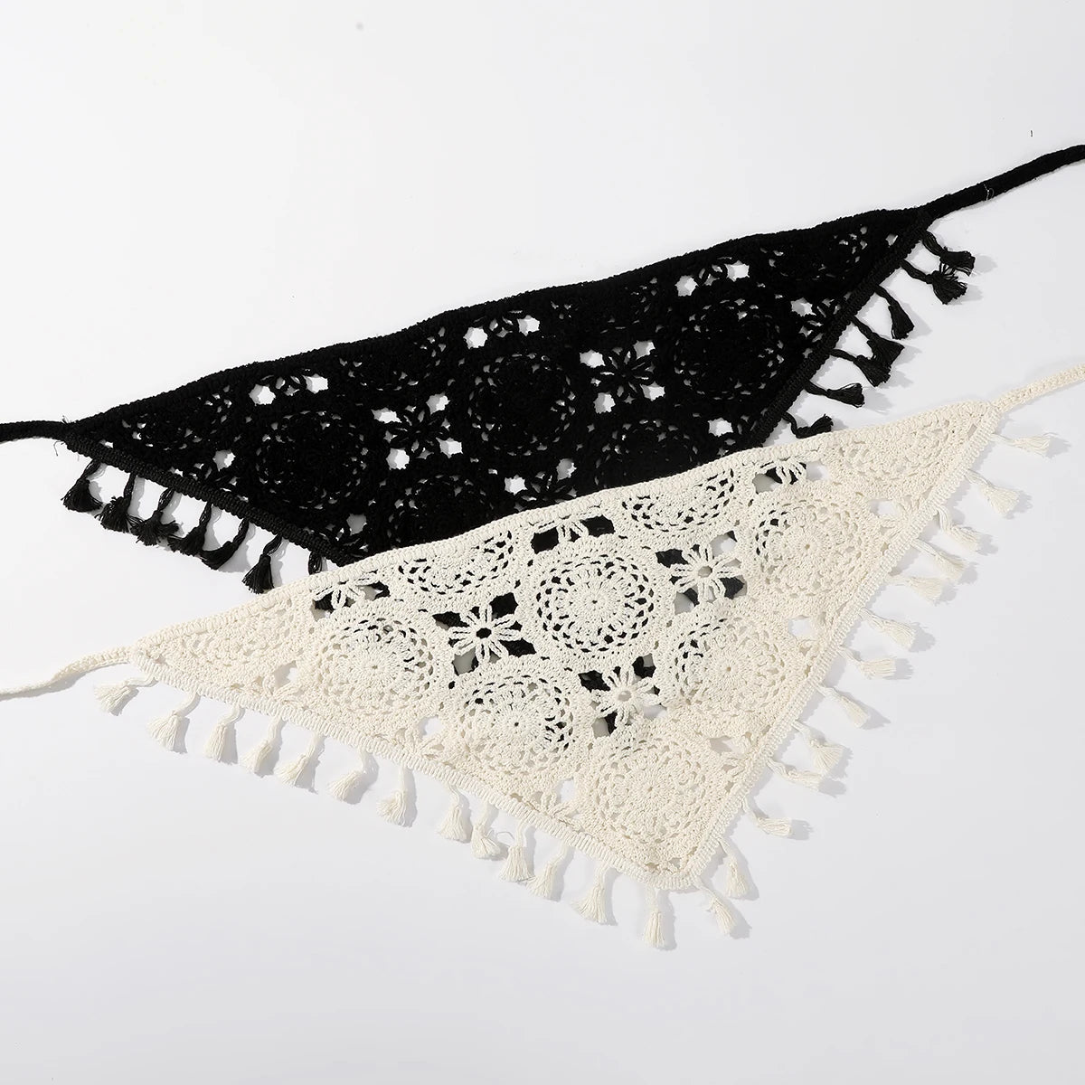 Floral Hair Bandana Knitted Head Kerchief Women Bandana Handmade Crochet Hair Scarf Triangled Headband Headwear