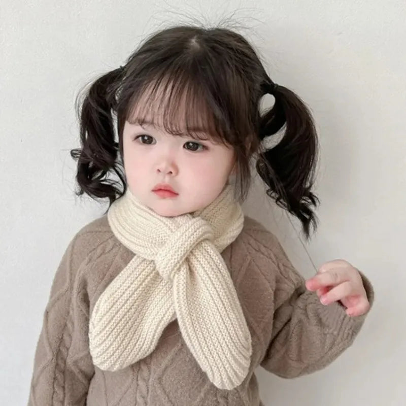 New Simple Solid Colour Baby Scarf Winter Woolen Knitted Kids Neckerchief Baby Boy Girl Warm Cross Muffler