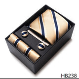 65 Colors Fashion Tie Handkerchief Set Tie Clip Necktie Box Man's Shirt Dark Red  Accessories Men Wedding Holiday  Gift