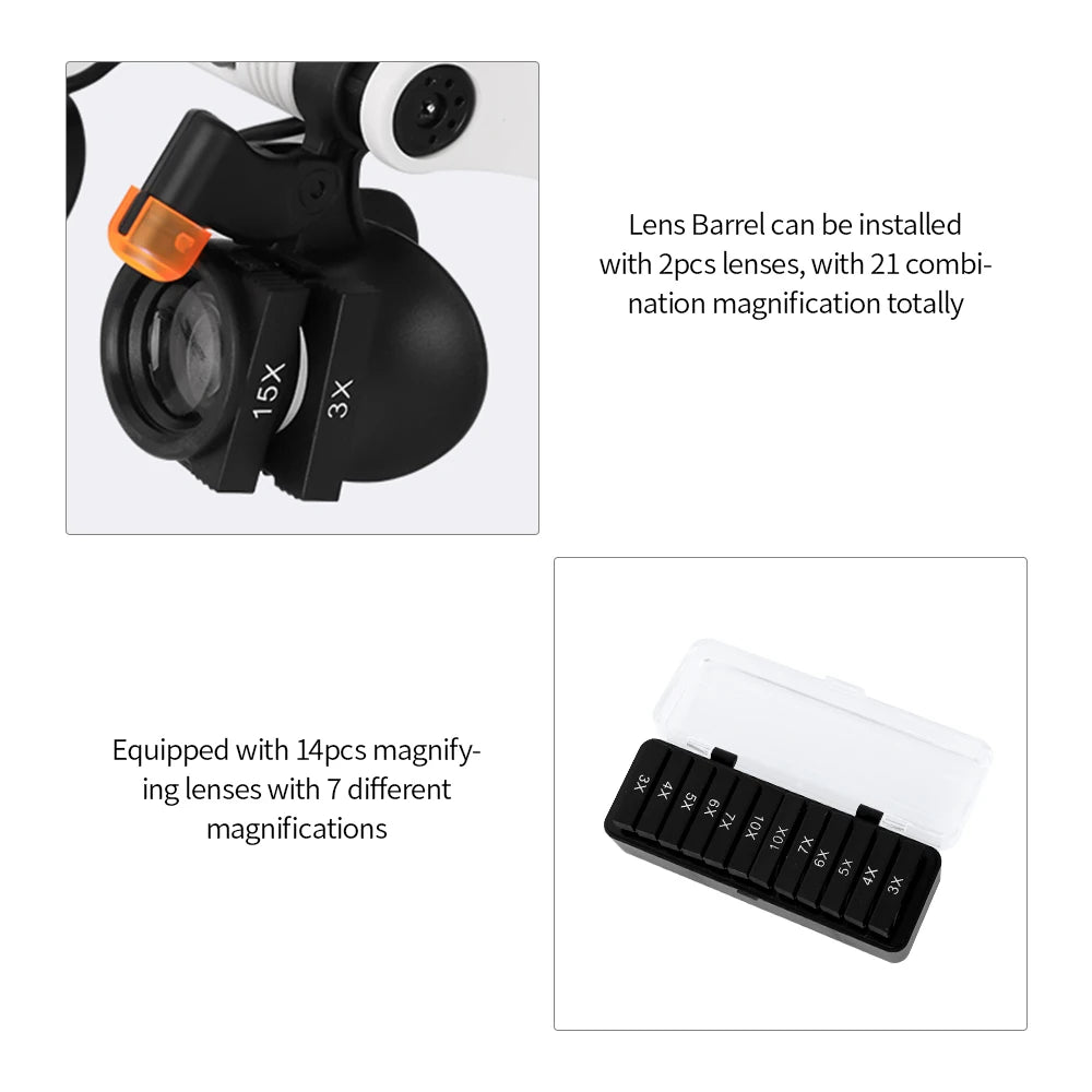 3X 4X 5X 6X 7X 10X 15X Magnifier Glasses 6 Lens Loupe Eyewear Magnifier With Led Lights Headband Lamp Led Magnifying Glasses