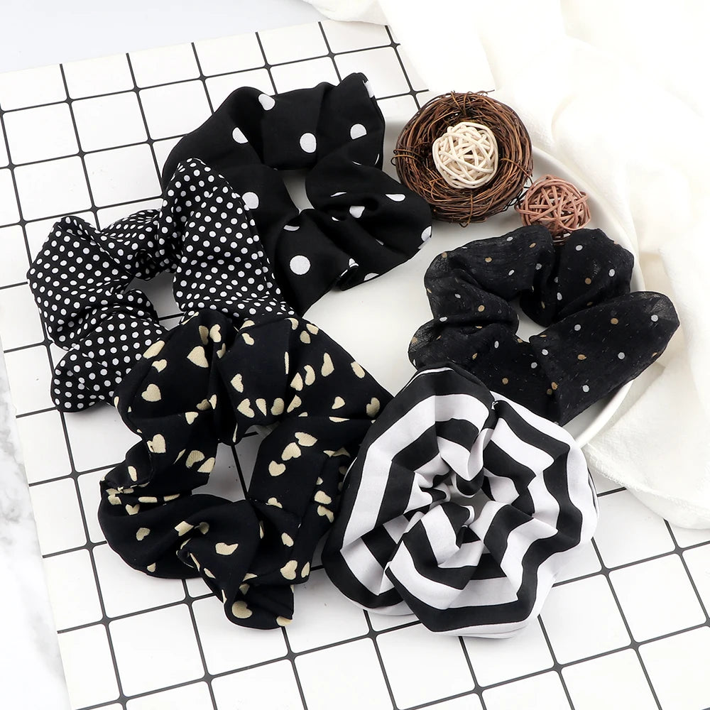 3/5PCS Black White Elastic Hair Bands for Girls Simple Basic Headband Women Rubber Band Hair Accessories Holder Scrunchies Gifts