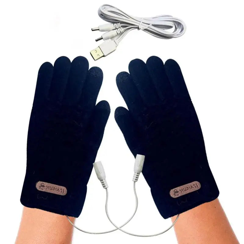 1 Pair Heated Knitting Full Finger Mittens Windproof USB Electric Heating Gloves Portable Constant Temperature Hand Warmer