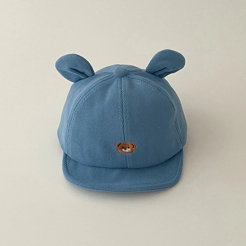 Cartoon Bear Baby Baseball Hat with Ears Cute Solid Color Infant Peaked Cap Kawaii Spring Summer Kids Cotton Sun Hats