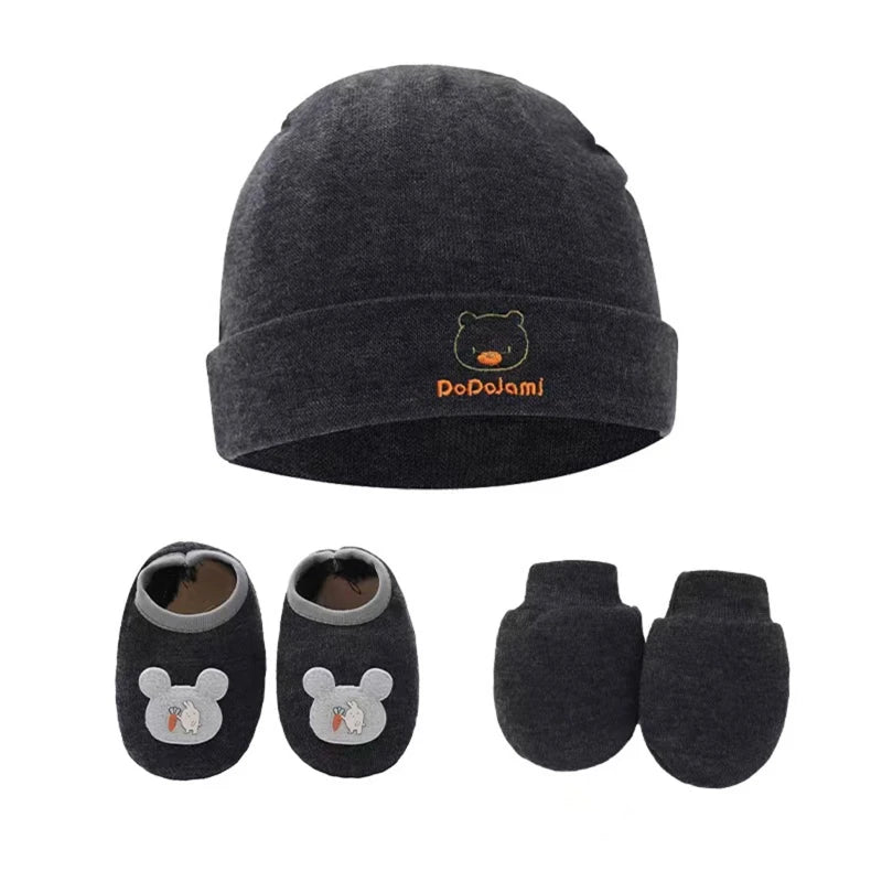1 Set Baby Anti Scratching Gloves Hat Foot Cover Set Soft Cotton Newborn No Scratch Mittens Socks Beanies Cap Nightcap