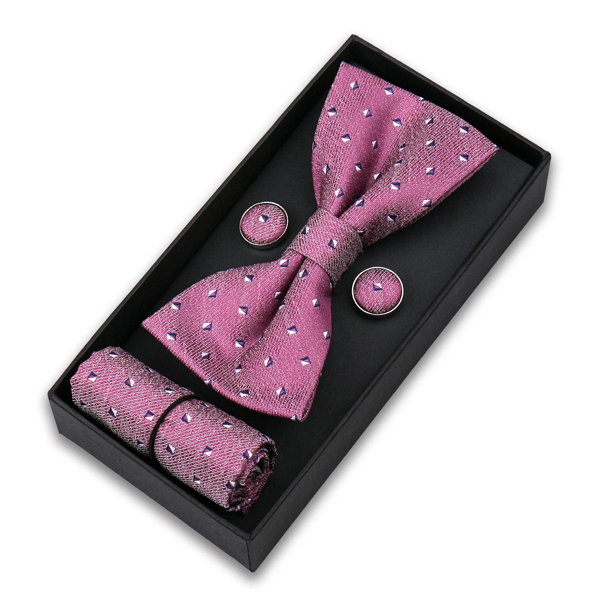 Bowtie Set For Men Gift Box Business Fashion Red Bow Tie Pocket Square Cufflinks Set Bowtie 3pcs For Wedding Hanky Cravatas Neck