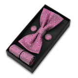 Bowtie Set For Men Gift Box Business Fashion Red Bow Tie Pocket Square Cufflinks Set Bowtie 3pcs For Wedding Hanky Cravatas Neck