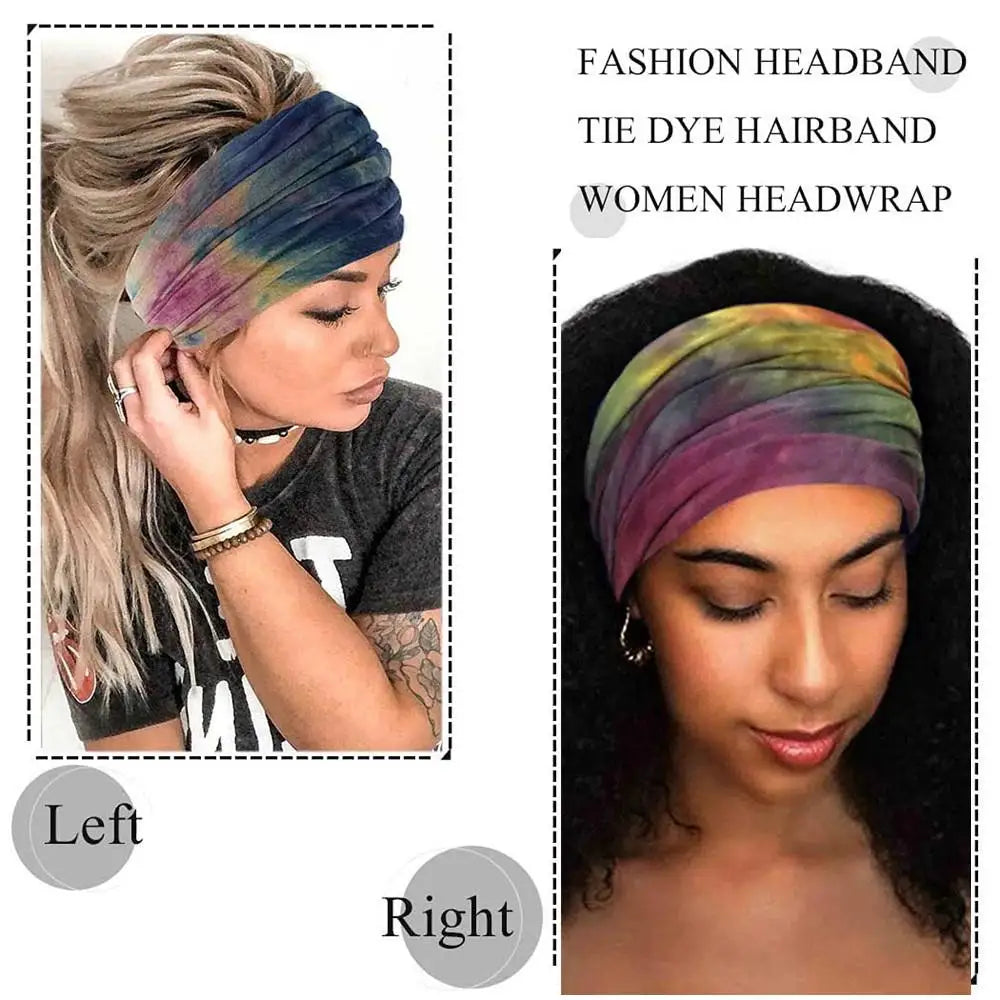 Tie Dye Headbands for Women Wide Turban Headwrap Knotted Vintage Hairbands Cotton Bandanas Bandage Headscarf Hair Accessories