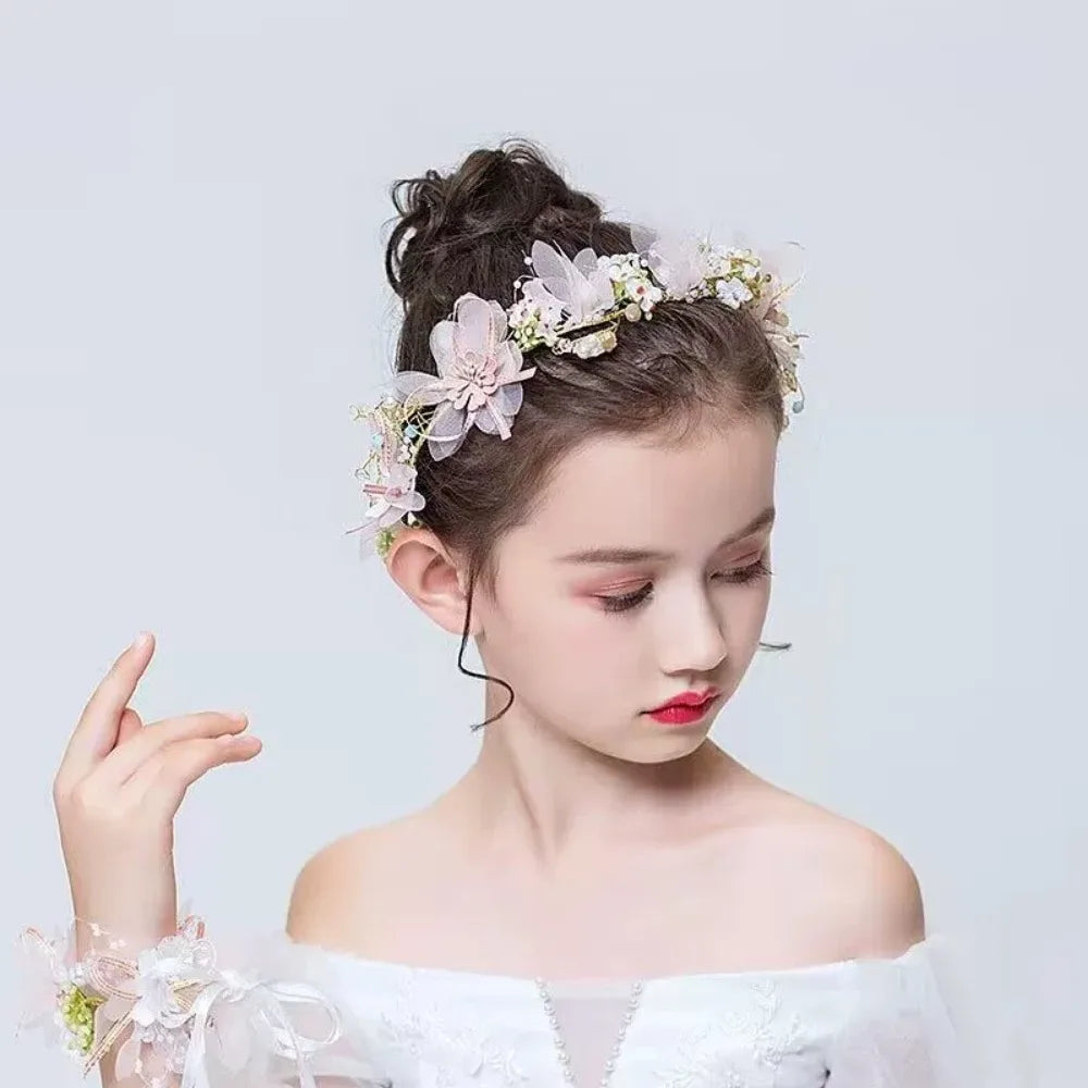 Elegant Girls Headband Lmitated Pearl Hair Headdress Baby Girls Flower Wreath Bride Garland Head Hoop Wedding Headbands Hair