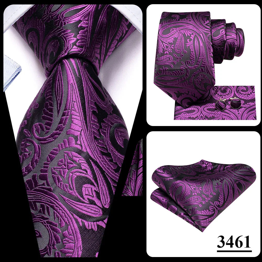 Hi-Tie Purple Lilac Floral Striped Silk Elegant Tie For Men Groom Wedding Men Necktie Pocket Square Cufflink Accessory Wholesale