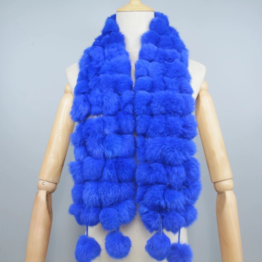 2024 Winter Women Genuine Fur Scarf Real Rex Rabbit fur Balls Scarves Russian Cute Female Fashion Warm Fur Scarf Colourful