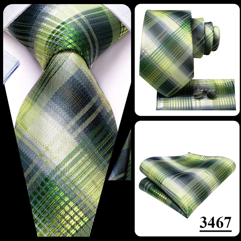 Hi-Tie Designer Grey Plaid Novelty Silk Wedding Tie For Men Handky Cufflink Gift Mens Necktie Fashion Business Party Dropshiping