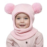 New Cute Balaclava Hats Children Double Balls One-piece Hat Scarf Boys Girls Autumn Winter Pompom Ball Wool Cap