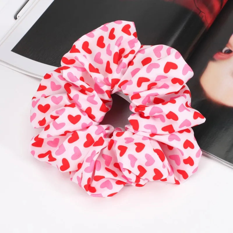 Valentines Hair Ties Heart Hair Scrunchies Elastics Hair Band Ponytail Hair Ropes for Women Girl Valentines Day Hair Accessories
