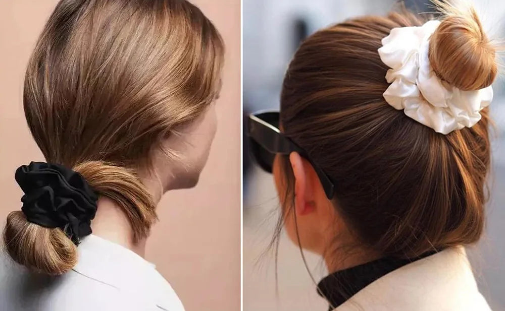 100% Mulberry Silk Hair Scrunchies Elastic Rubber Band Hair Ties Big Large Gum Ropes Ponytail Holders for Women Girls 19 Momme