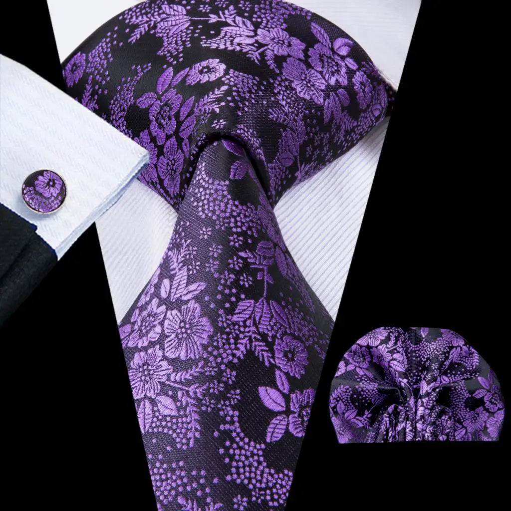 Hi-Tie Designer Purple Solid Paisley Silk Wedding Tie For Men Quality Hanky Cufflink Men Gift Necktie Set Fashion Dropshipping