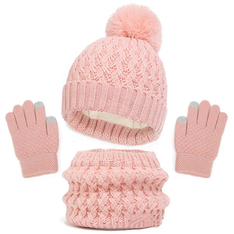 Children's Winter Hat Scarf and Gloves Luxury Set Knitted Wool Kids Warm Suit Beanie Caps For Boys Girls Hat Neck Scarf Baby Cap