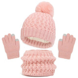 Children's Winter Hat Scarf and Gloves Luxury Set Knitted Wool Kids Warm Suit Beanie Caps For Boys Girls Hat Neck Scarf Baby Cap