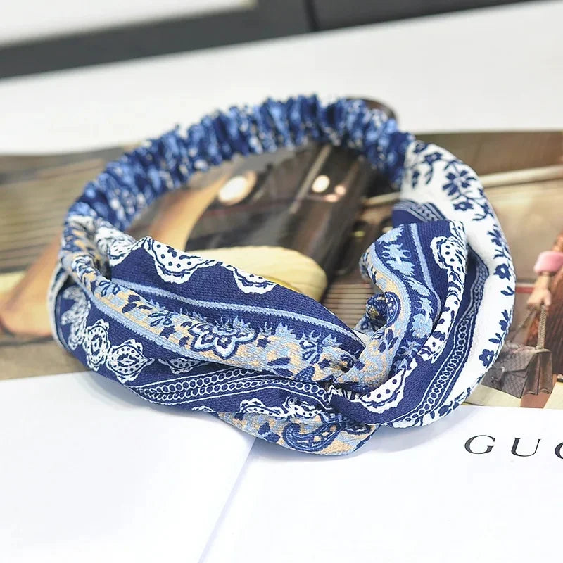 Clearance Fresh Colorful Turban Headbands Women Spring Summer Chiffon Headband Head Wrap Wide Lattice Hairband Hair Accessories