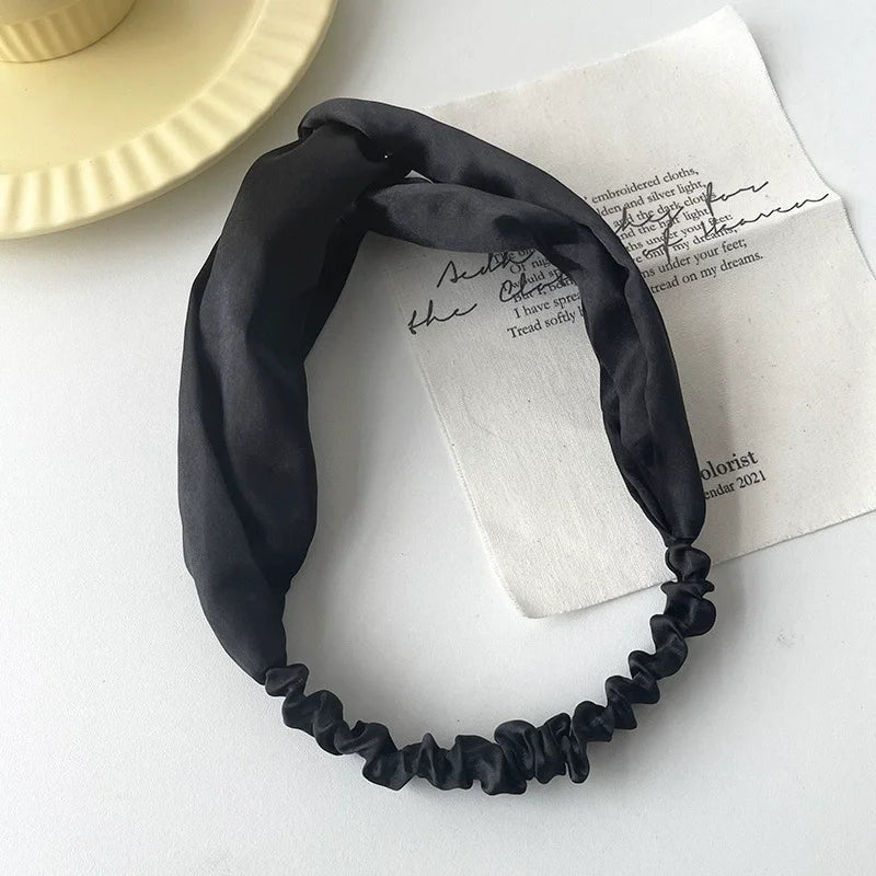 Satin Silk Solid Cross Top Knot Headband Elastic Hair Band Women Girls Scrunchies Hairband Turban Bandanas Hair Accessories New