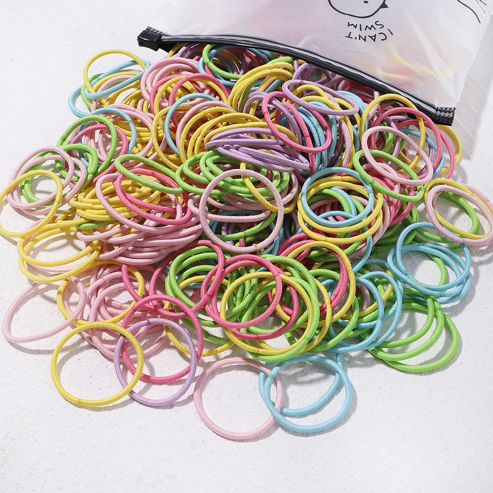 50PCS Macaron Rubber Band Hairband Headband High Elastic Durable Hair Ring Tied High Ponytail Women's Kids Hair Headwear