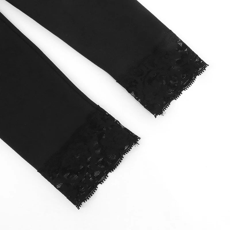 Sexy Black T-shirt Women Autumn New Lace Tees Fashion Streetwear O-Neck Casual Slim Long Sleeves T-shirt Female Versatile Top