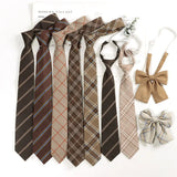 Brown Retro Plaid Striped Lazy-Free Japanese Style Brown Tie Women's Junior Wear Bow Tie College Style Men's Fashionmariage bleu