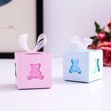 10Pcs Cartoon Hollow Out Bear Candy Box with Ribbons for Baby Girl Boy Gender Reveal Party Baby Shower Party Favor Gift Boxes