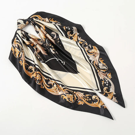 2024 Retro Neckerchief Female Silk Shawl Satin Square Scarf For Women New Headband Print Foulard Hijab Wraps Hair Bands Bandana