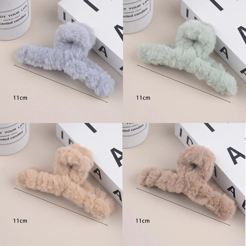 4Pcs/Set Plush Hair Claw Elegant Acrylic Hairpins Faux Fur Hair Clip Barrette Crab Headwear for Women Girls Hair Accessories