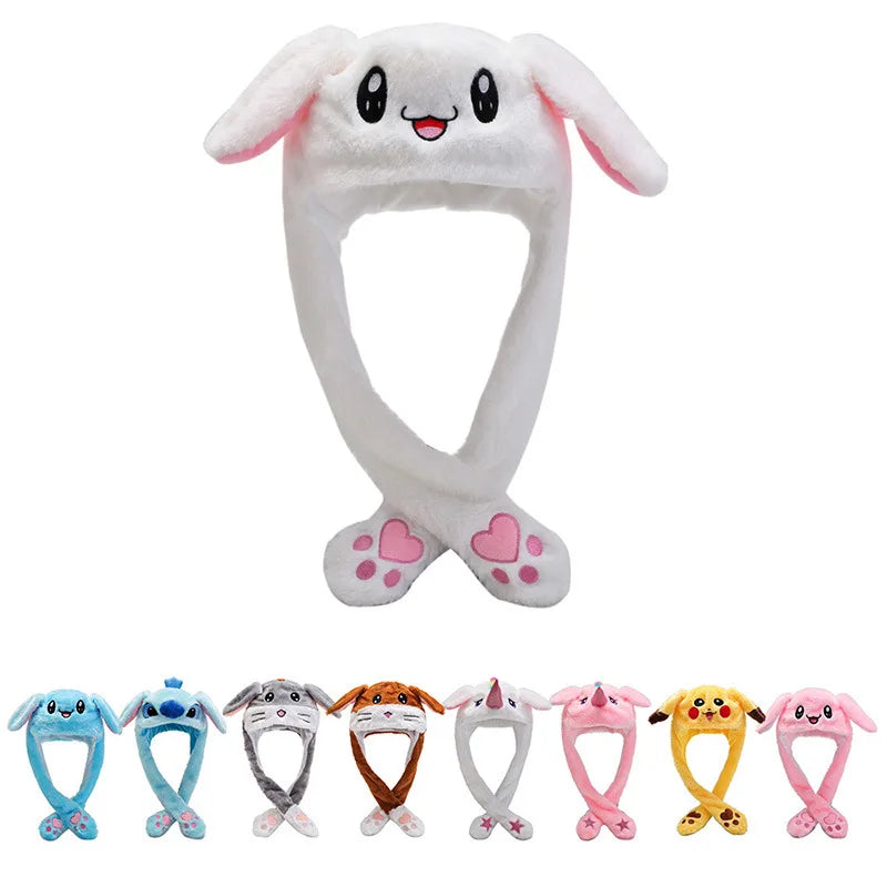 Plush Moving Rabbit Ears Hat Funny Hand Pinching Airbag Magnet Soft Hat Controllable Long Ears Cute Animal Gift Rabbit Ear Hat