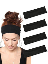 4Pcs Black Twist Knotted HeadBands Boho Stretchy Hair Band Non Slip for Girl Turban Plain Headwrap Yoga Workout Hair Accessories