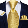 Hi-Tie Designer Gold Solid Silk Wedding Tie For Men Handky Cufflink Gift Men Necktie Fashion Business Party Dropshiping