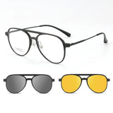 3 In 1 Pure Titanium Women Double Beam Glasses Frame With Polarized Clip On Sunglasses And Night Vision Men Half Rim Eyewear