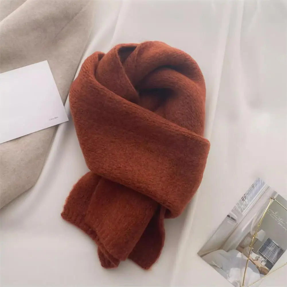 Cashmere-like Scarf Wool Blend Scarf Cozy Knitted Unisex Fall Winter Scarf for Women Men Thickened Solid Color Warm for Weather