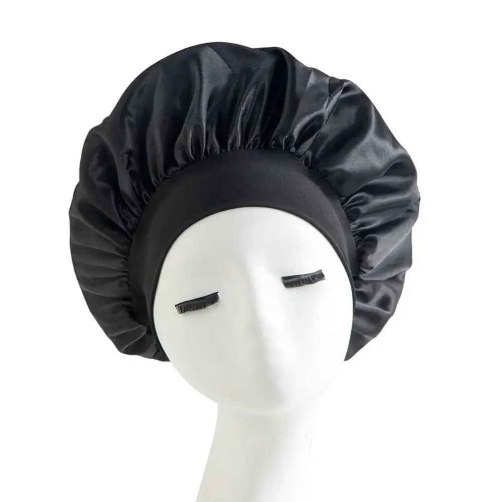 Soft Long Hair Care Bonnet Imitation Silk Solid Satin Satin Shower Caps Large Elastic Edge Wrap Night Sleep Hat for Women