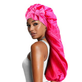 Women long Oversized Elastic Satin Bonnet Sleeping Cap With Ribbon Breathable Sleeping Cap Turban Sleep Headwear Bandanas