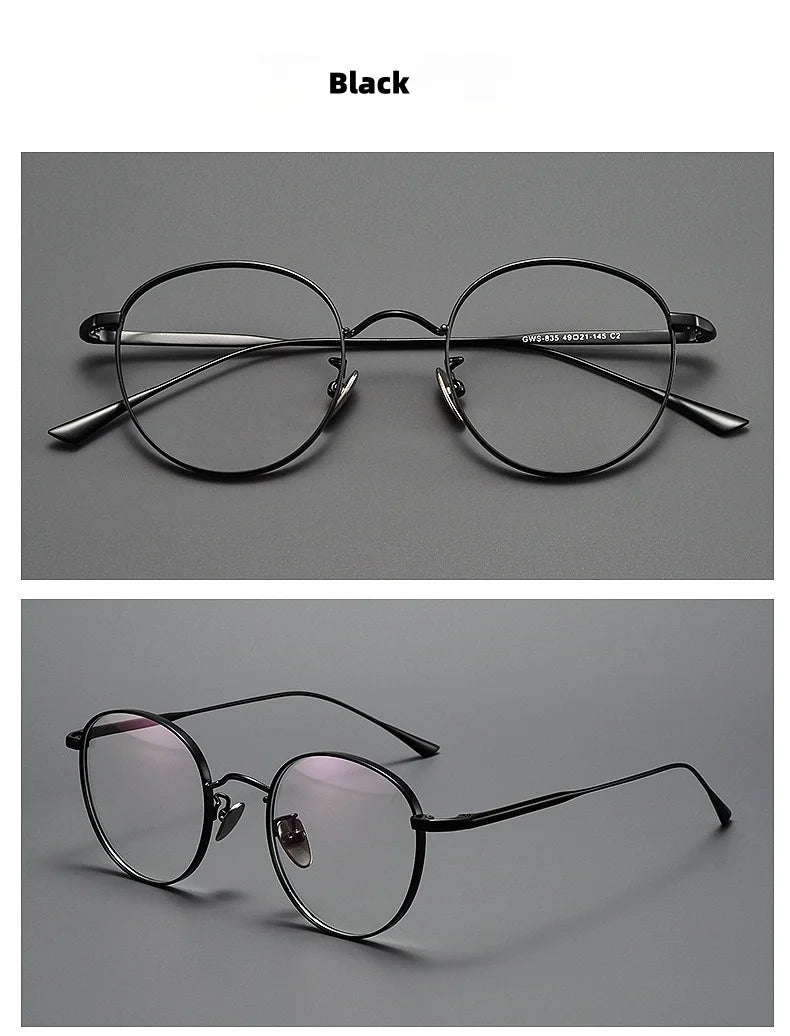 Titanium Glasses Frame Retro Round Wide-rimmed Men's Glasses Frame Anti-blue Light Optical Prescription Women Glasses Frame 835