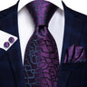 Hi-Tie Purple Lilac Floral Striped Silk Elegant Tie For Men Groom Wedding Men Necktie Pocket Square Cufflink Accessory Wholesale