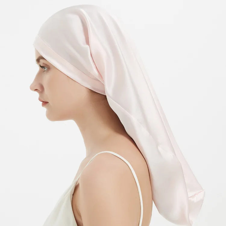 100% Mulberry Silk Sleep Cap for Long & Curly Hair Nightcap with Adjustable Hair Wrap for Woman