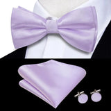 Dropshipping Solid Silk Mens Bow Tie Hanky Cufflinks Set Pre-tied Butterfly Knot Bowtie Wholesale for Male Wedding Business